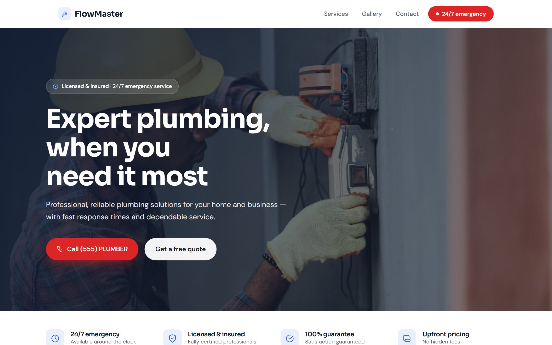 Screenshot of the FlowMaster Plumbing website homepage
