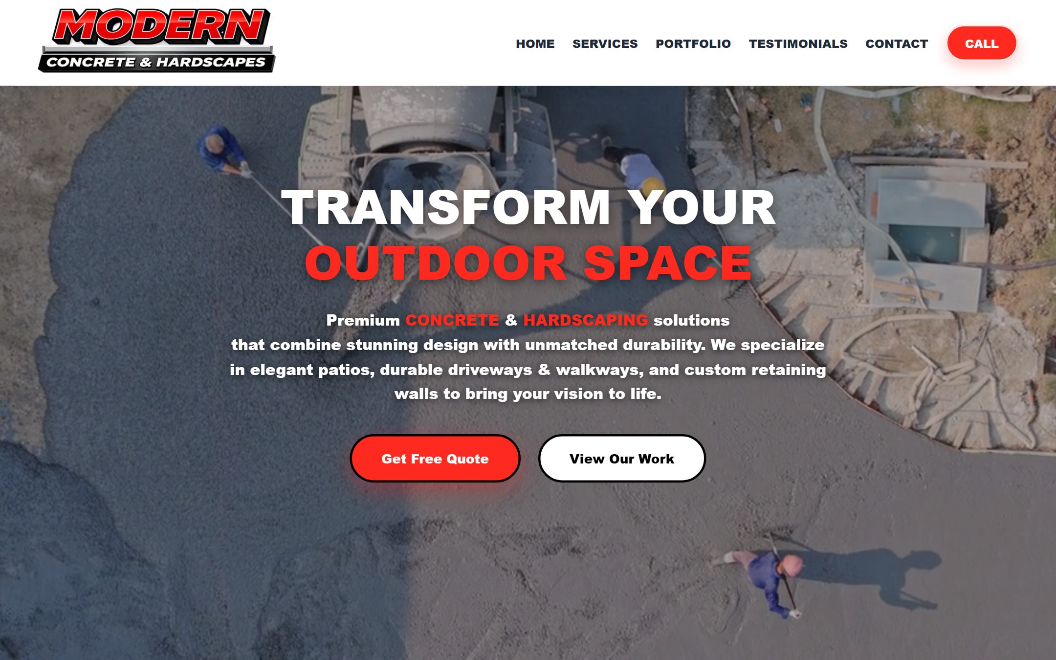 Screenshot of the Modern Concrete & Hardscaping website homepage